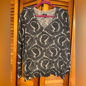 Talbots Black and White Patterned V-Neck Sweater